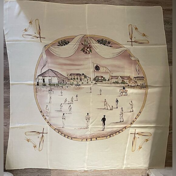 Rare Vintage Ralph Lauren Silk Scarf 1989 Cricket Equestrian Country Club Print - Picture 1 of 6